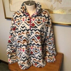 Eddie Bauer Women's XL Multi Color Teddy Sherpa Faux Fur 1/4 zip Pullover Jacket